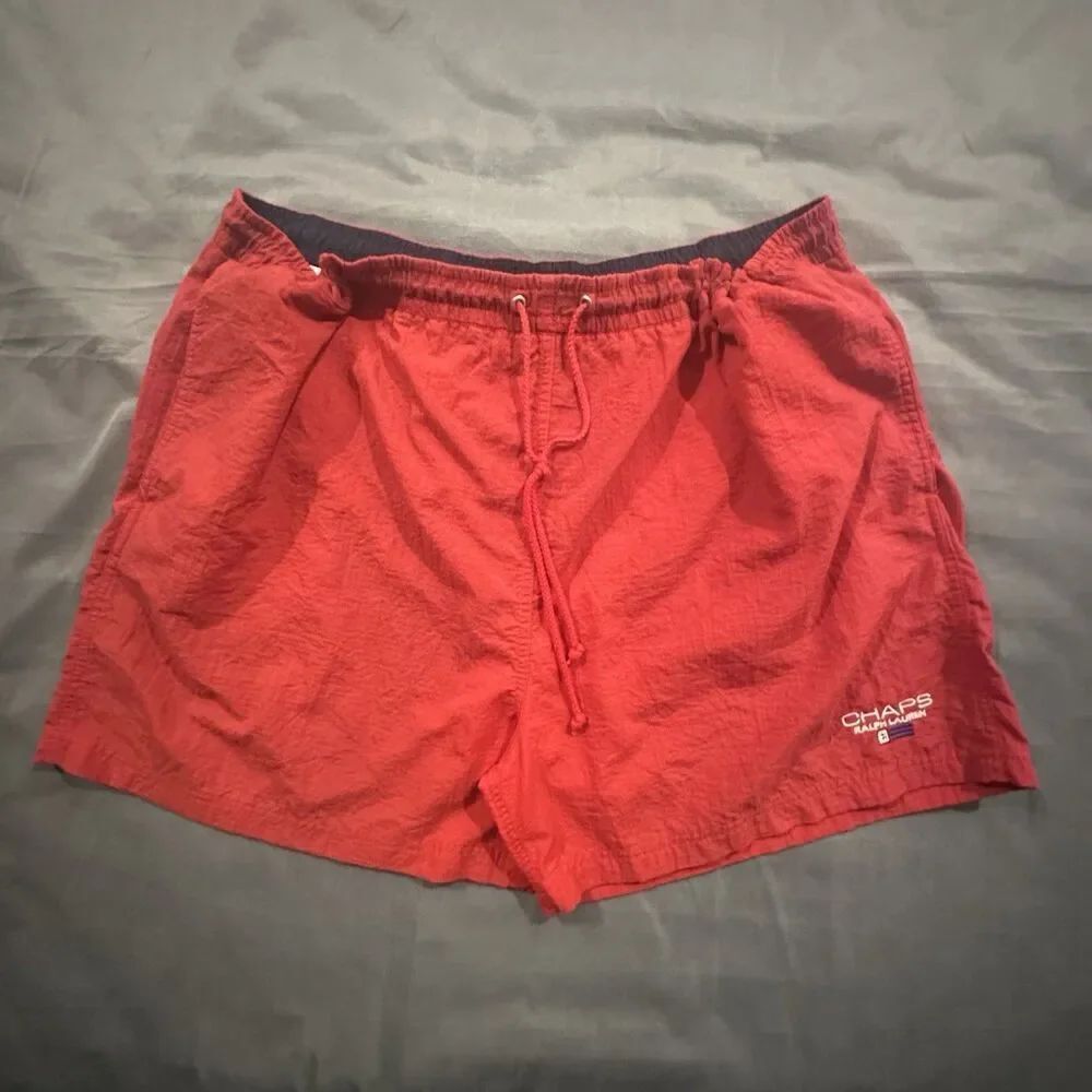 Vintage 90s Chaps Ralph Lauren Swim Trunks Mens 2XL Shorts Embroidery Nylon Red